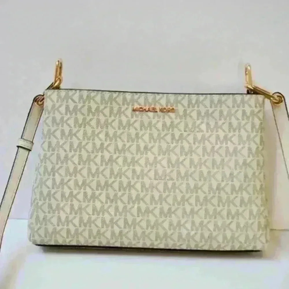 Michael Kors Trisha Crossbody Bag Medium Logo - Lt Cream Multi